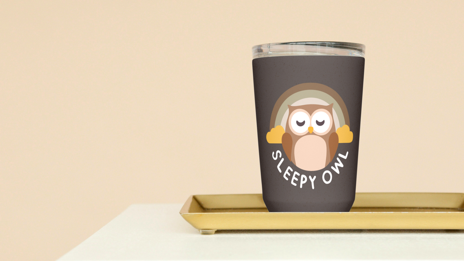 Sleepy Owl Logo Design Coffee Cup