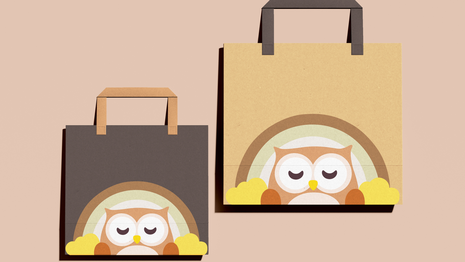 Sleepy Owl Logo Design Paper Bag