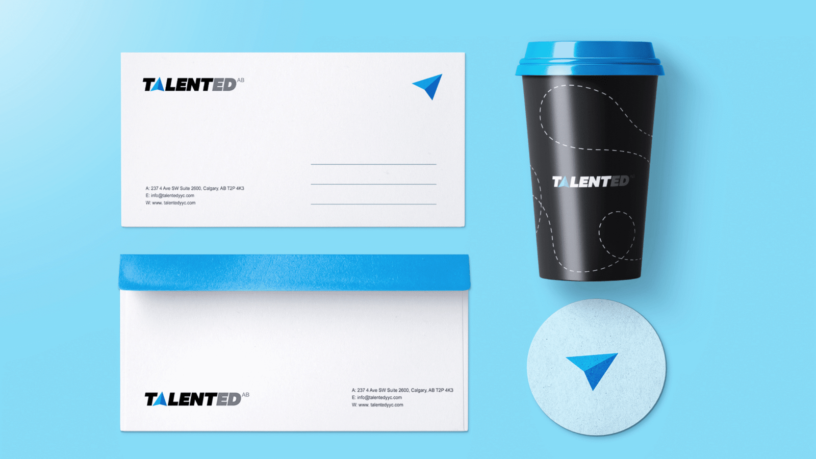 TalentED AB envelop and coffee cup