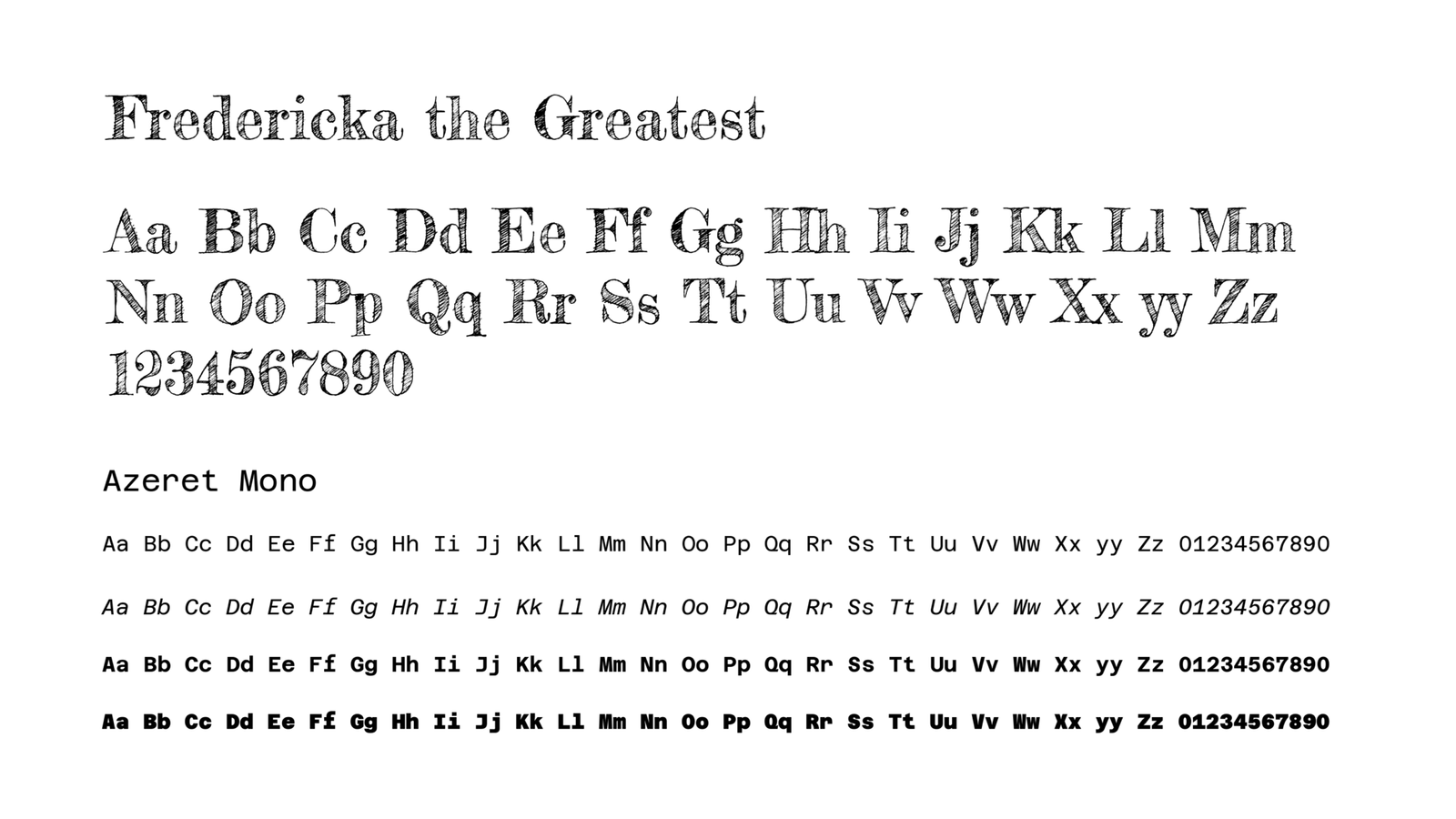 Font pairing Freredicka the Greatest and Azaret mono
