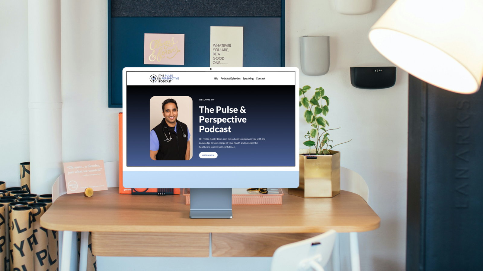 Computer display Pulse and Perspective Podcast website