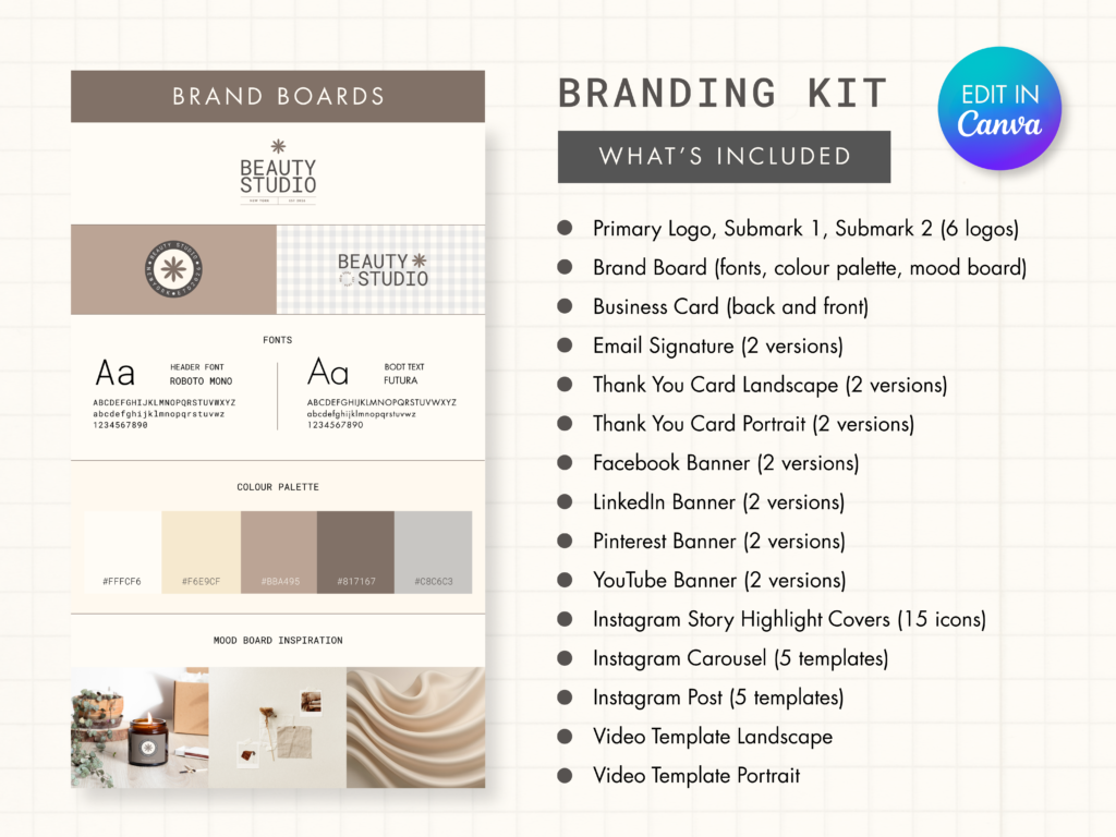 Branding Kits Canva template ready to use - Beauty Studio Cover