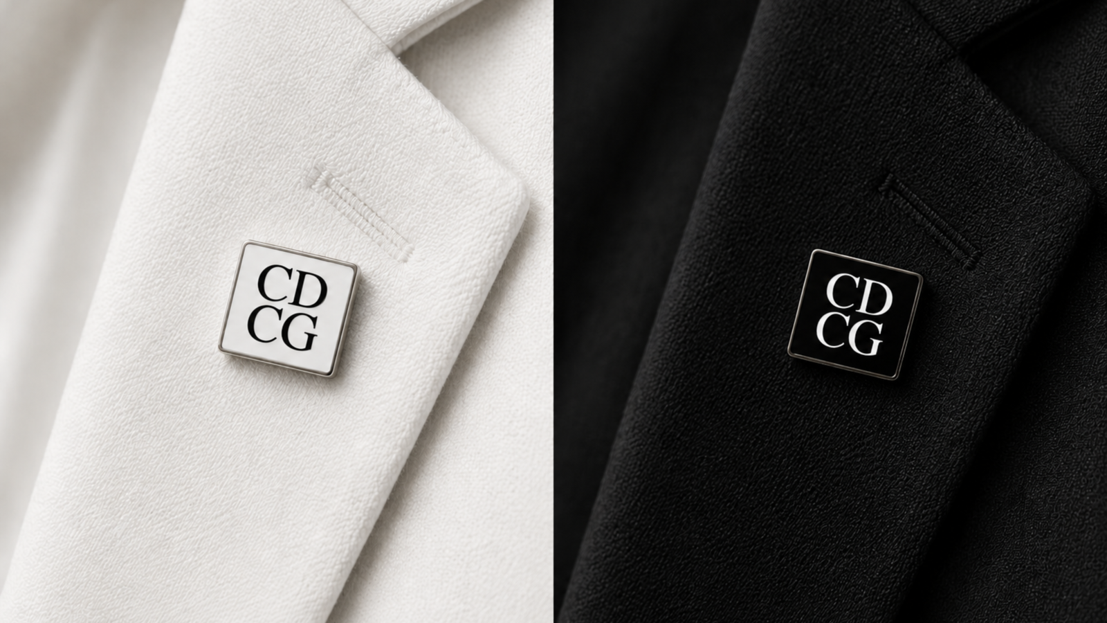 CDCG Pin on white and black clothes