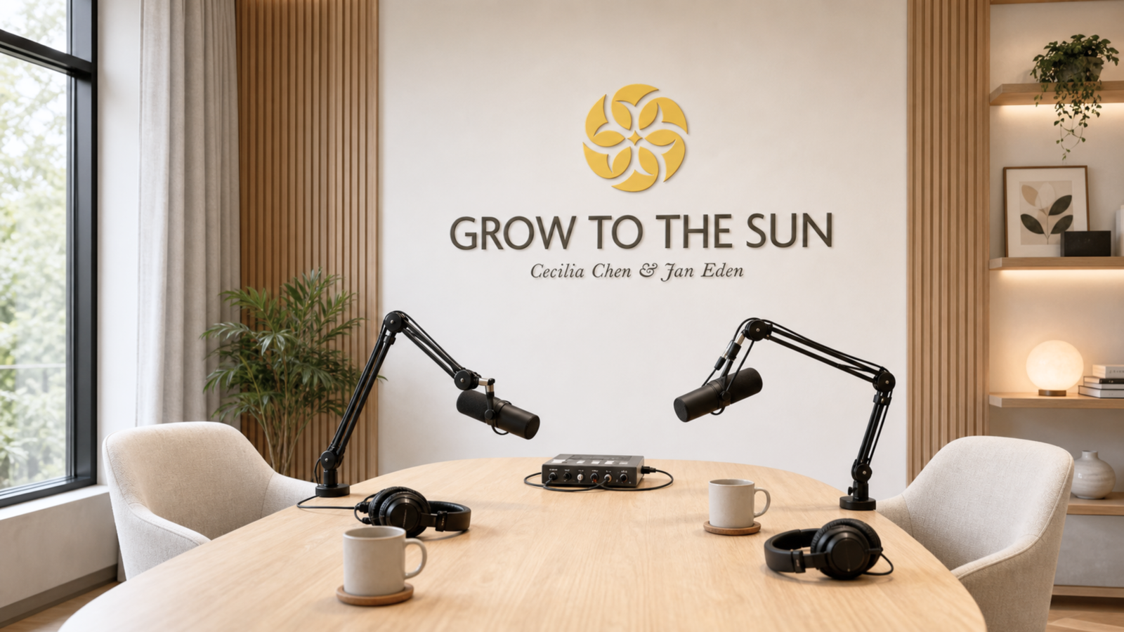 Grow to the Sun logo on the wall in the recording room